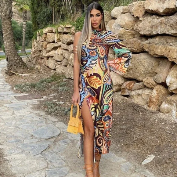 Zara | Dresses | Nwt Zara One Shoulder Printed Asymmetric